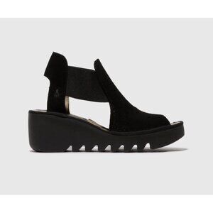 Fly London Elasticated Sandals BIGA412FLY Wedge Black Leather Women's, Size 38‎